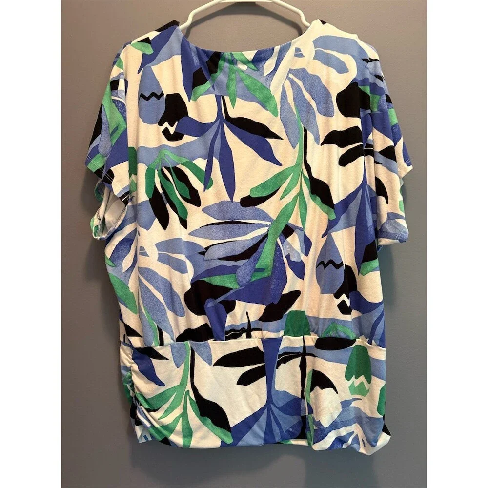 Chico's Blouse Womens Size L Multicolor Tropical Leaf Dolman Scoop Neck - Picture 6 of 9